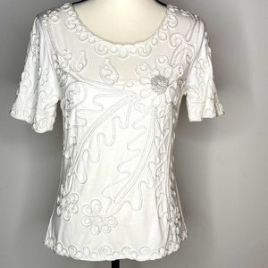 Lauren Michelle Top White Floral Embroidered T Shirt Top